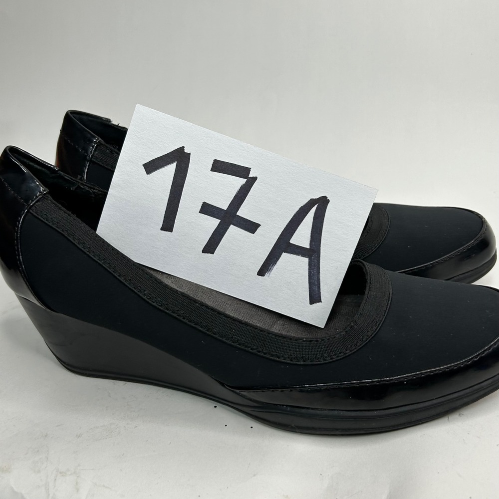 Clarks Bendables Womens Black Textile Patent Wedge Pumps 67116 Size 8.5M Comfort - Picture 8 of 8